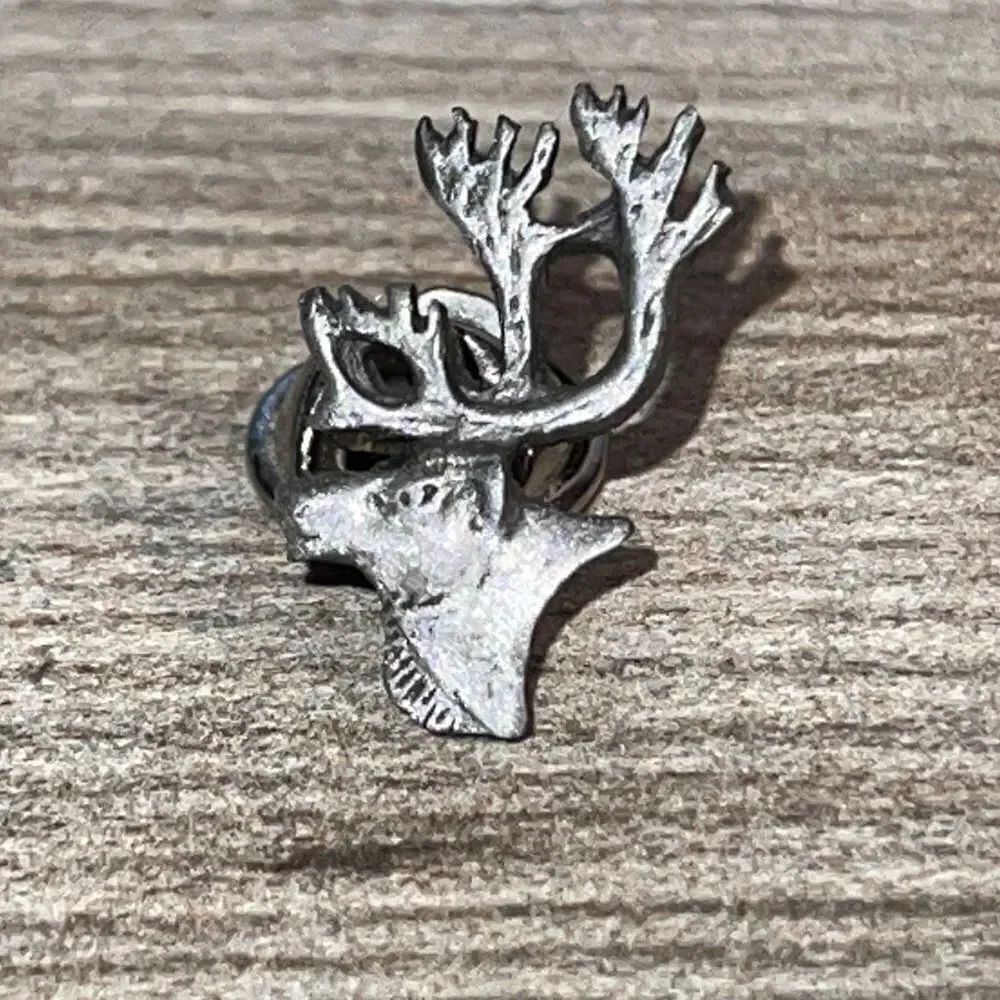 Caribou Lapel Pin Hand Carved Pewter Tone